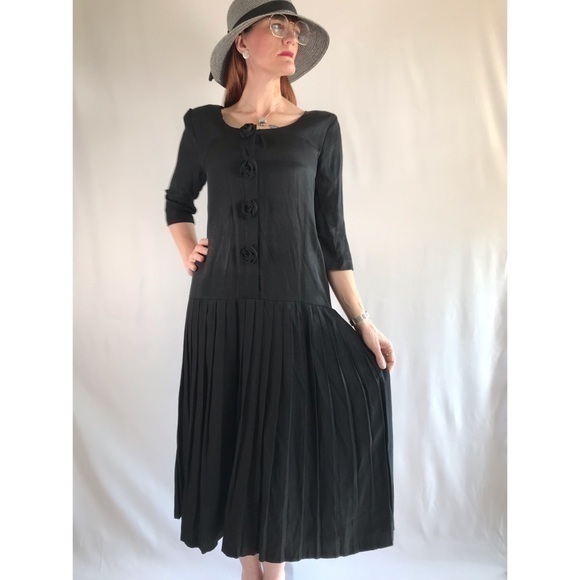 Vintage Brittany Nicole Black Drop Waist Dress - Picture 1 of 13